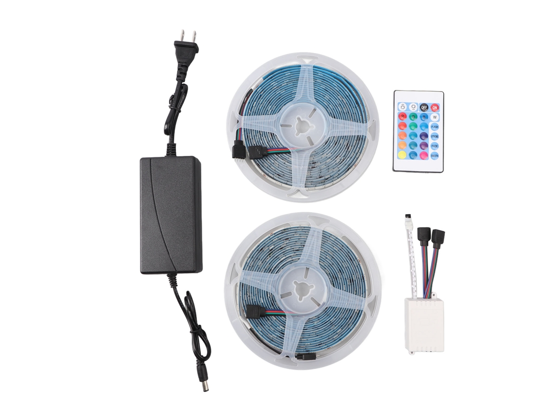 2pcs Fita Led Rgb 5050 5m/16.4ft 12v Impermeável com Controle Remoto 24 Chaves para Decoração