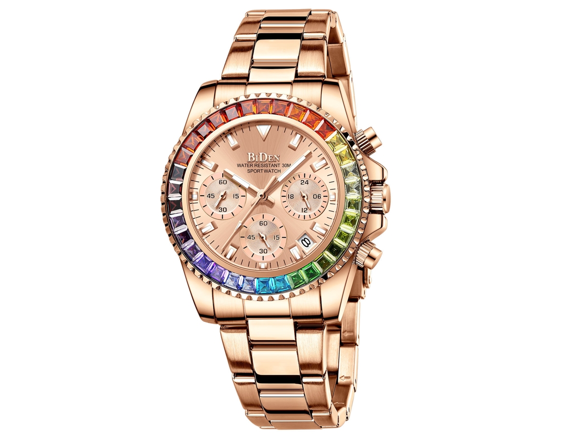 Relógio Feminino MDUG Moderno com Pulseira de Aço Inoxidável, Diamantes e 6 Ponteiros