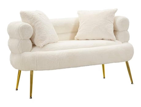 Sofá Glam Soffy Plus 2 Lugares Em Pelo Sintético 133x68x69 Cm Branco E Dourado Mauroferretti