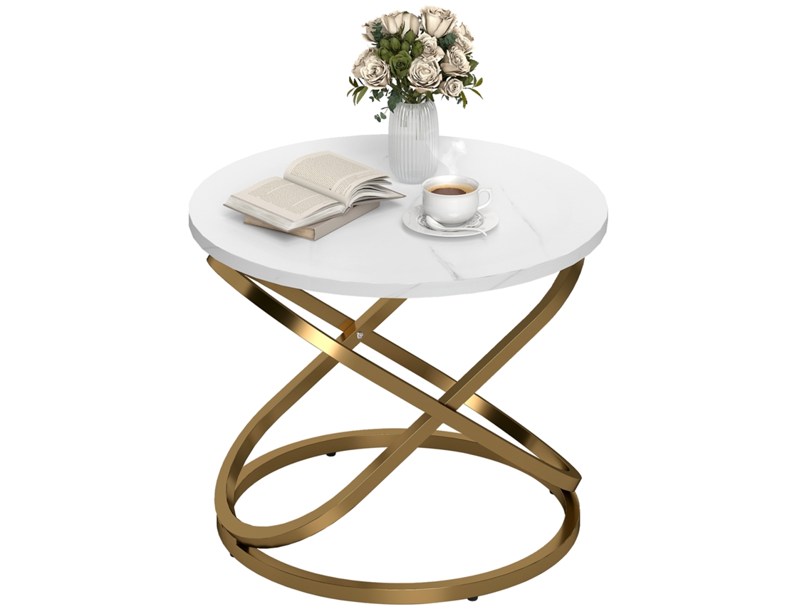Mesa de Centro Redonda Metal Dourado Mármore 60 Cm | SINI TECH STORE