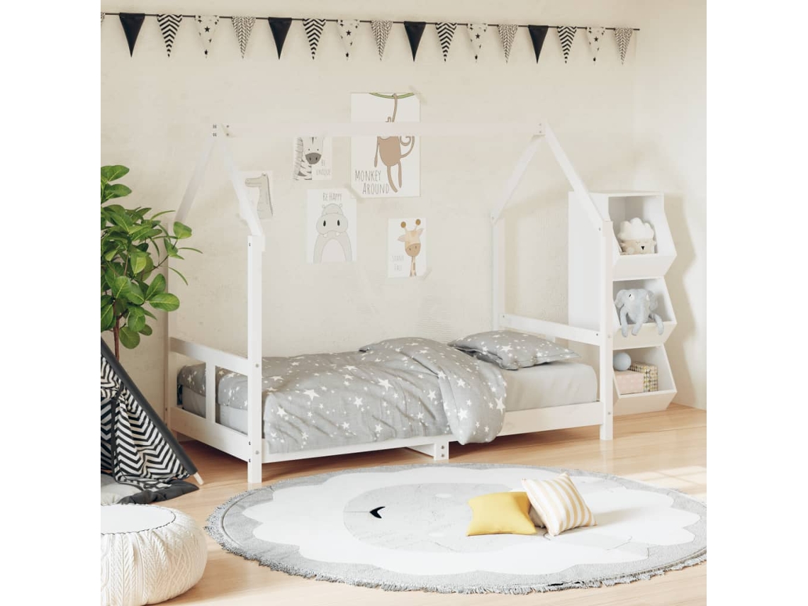 Vidaxl Estrutura De Cama Infantil 80x160 Cm Pinho Maciço Branco