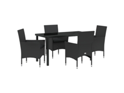 Conjunto 5 Conjunto De Jantar Para Jardim Vidaxl Preto Vime Pe (140 X 70 X 73 Cm)