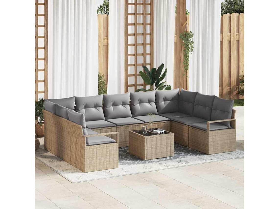 Vidaxl Conjunto De Sofás 10 Unid. Bege Vime Pe