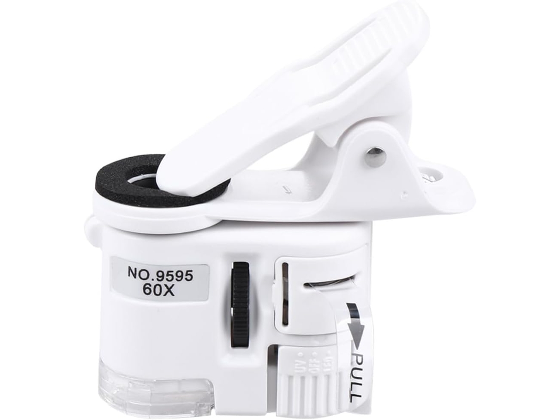 Lupa Com Luz Led Branca Para Celular (60x) E Luz Roxa, Microscópio