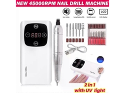 Torno Elétrico Para Unhas, 45 000 Rpm, Com Limas De Manicure E Lâmpada Uv Led