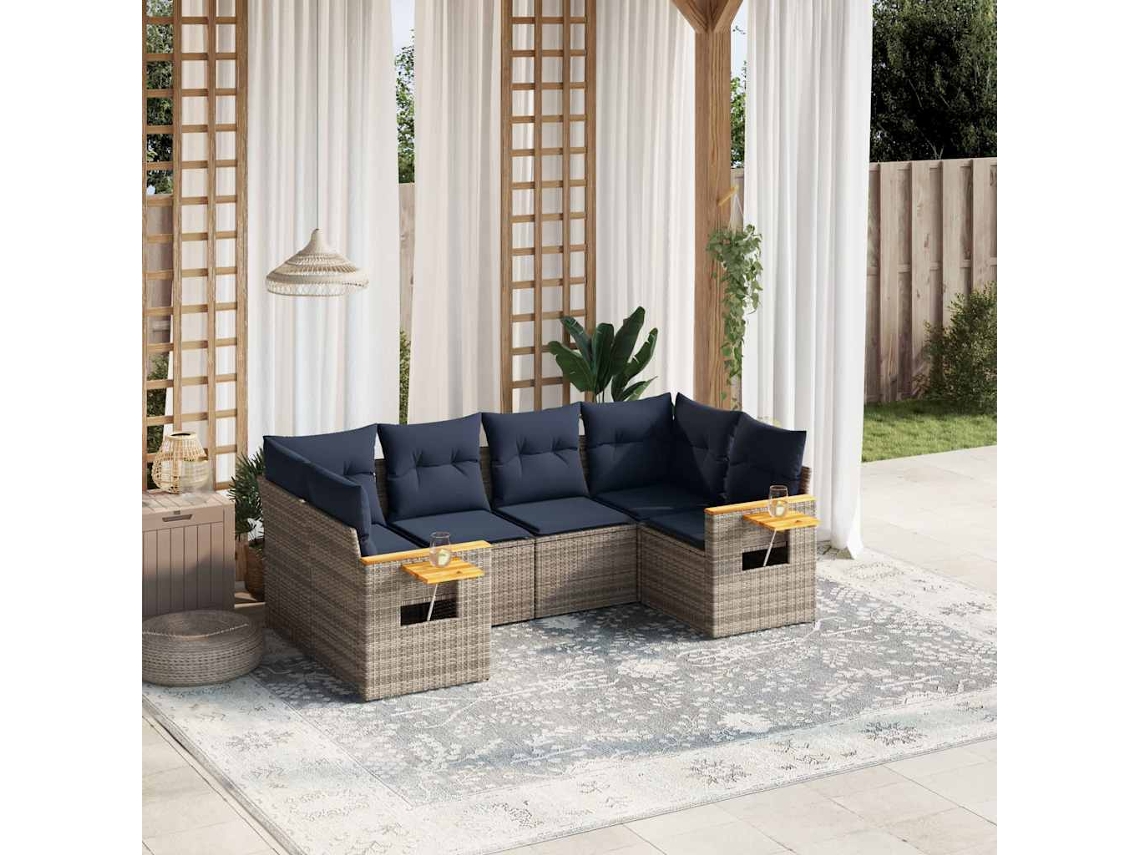 Vidaxl 6 Pcs Conjunto Sofás P/ Jardim C/ Almofadões Vime Pe Cinzento