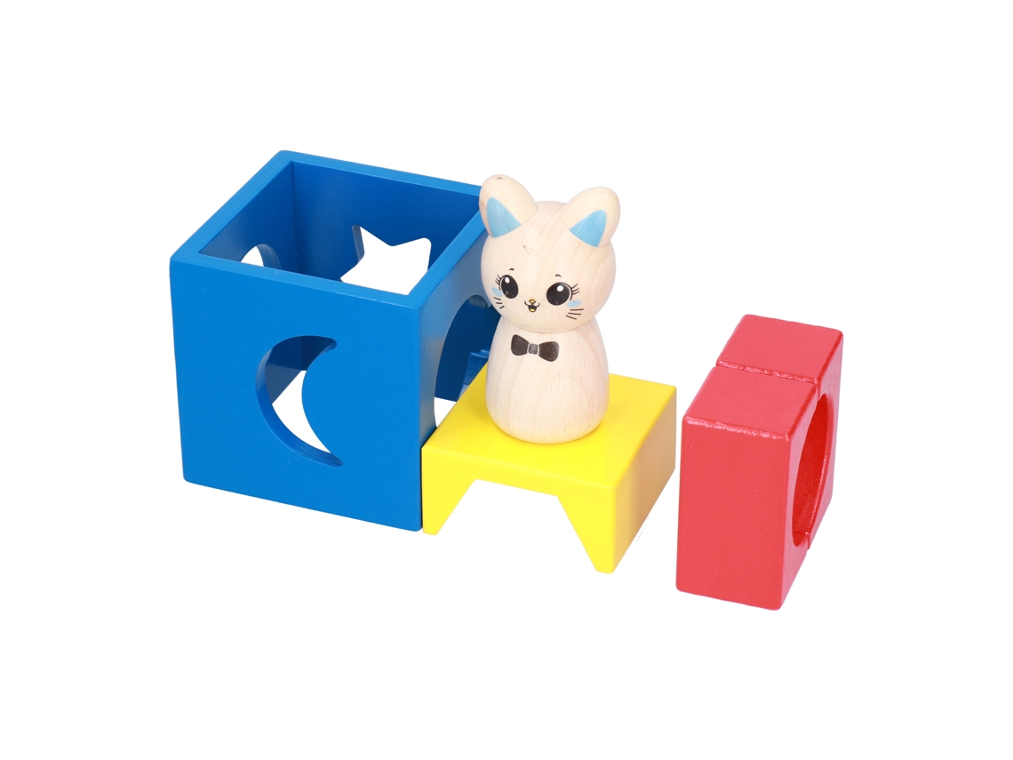 Primerox brinquedos de Madeira Geométricos Caixa Forma Gatinho Jogo Educativo para Crianças 3 Anos +