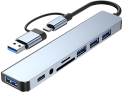 Adaptador Hub USB c 8 em 1 Leitor de Cartão SD/TF IKIKSO (preto)
