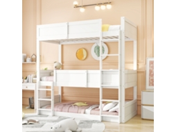 Cama Beliche 3x90x200 Cm Em Madeira Maciça Com 2 Estrados De Ripas Branco Estilo