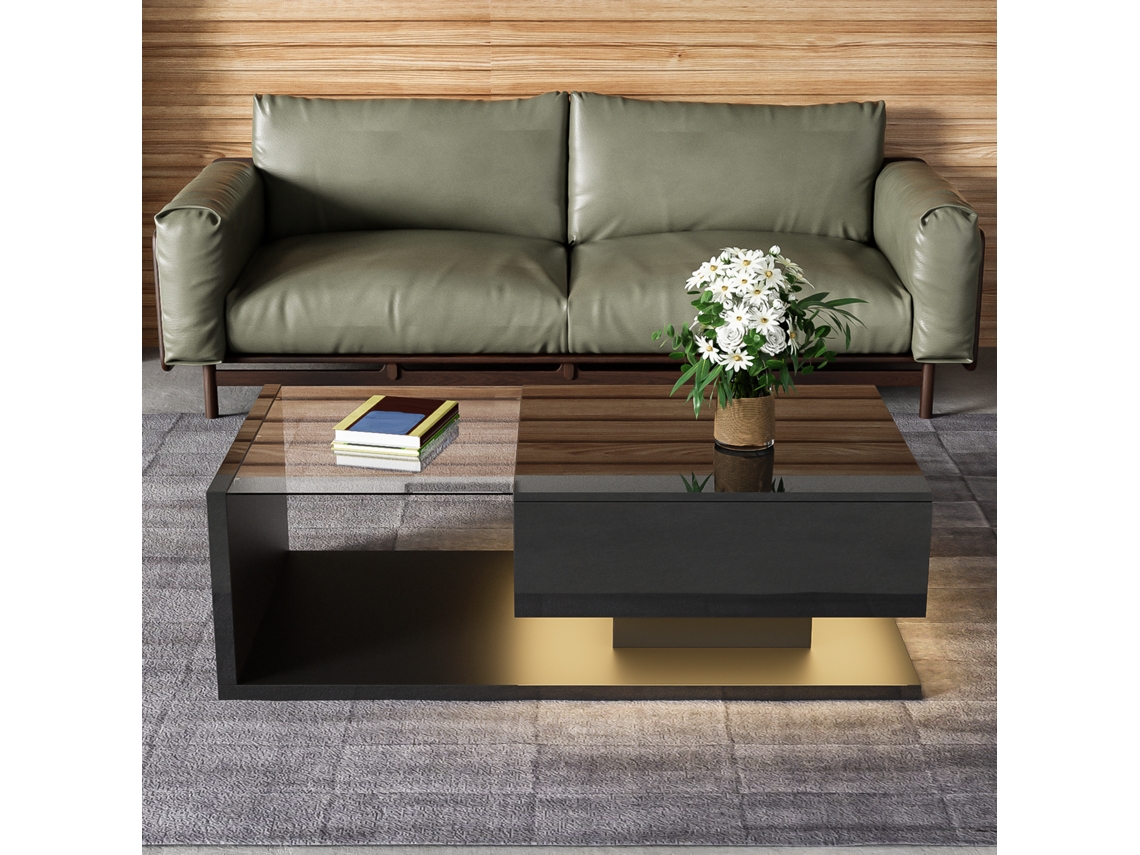 Mesa De Centro Em Alto Brilho Preto,mesas Auxiliares Com Vidro E Efeito Led Para Decoração Moderna Mega Echo Trade Shop
