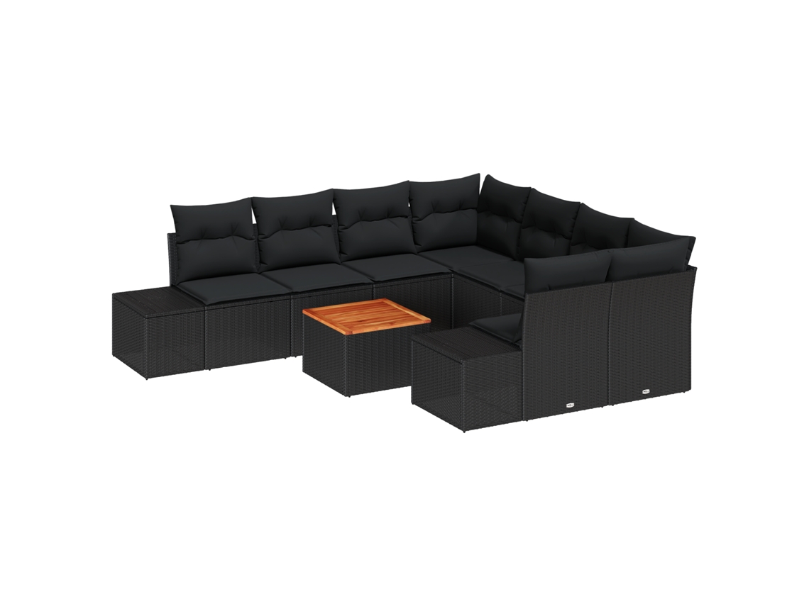 Conjunto 9 Conjunto De Sofá De Jardim Vidaxl Preto Vime Pe (264 X 234 X 69 Cm)