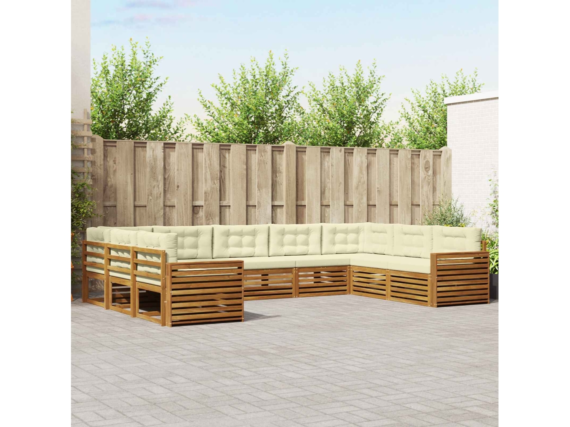 Vidaxl Conjunto De Sofás Para Exterior 9 Unid. Natural E Creme