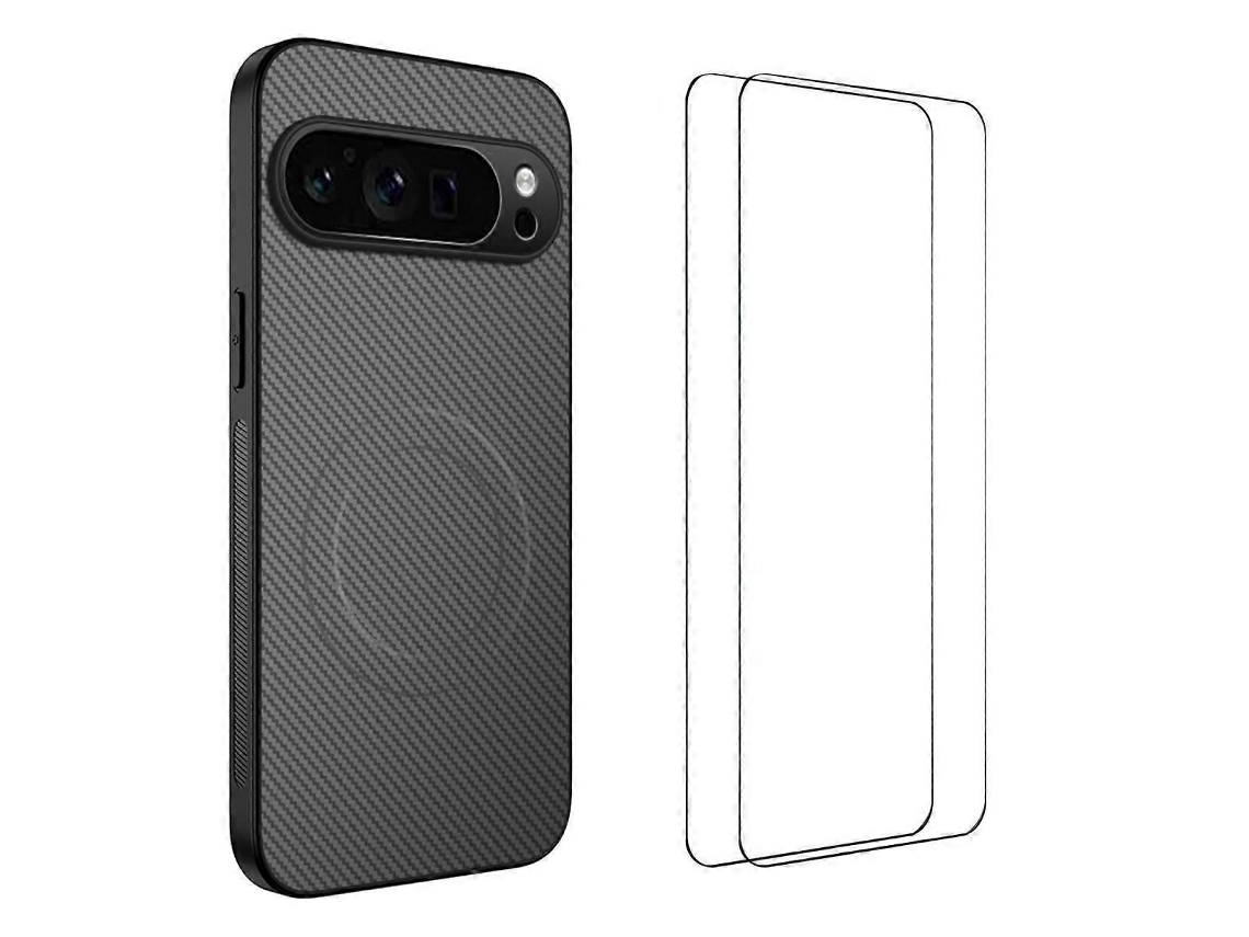 Capa Telemóvel Compatível Magsafe Em Pc E Tpu Com 2 Películas Protetoras E Proteção Anti-choque Para Google Pixel 9 Pro, Cinzento Elysve