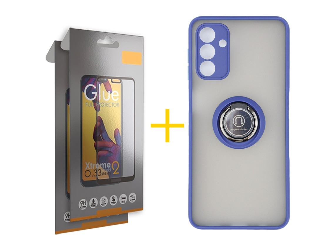 Pack 2 x Película de Vidro Temperado Full + Capa SKYHE Samsung Galaxy A16 5G Gel Bumper Ring Azul