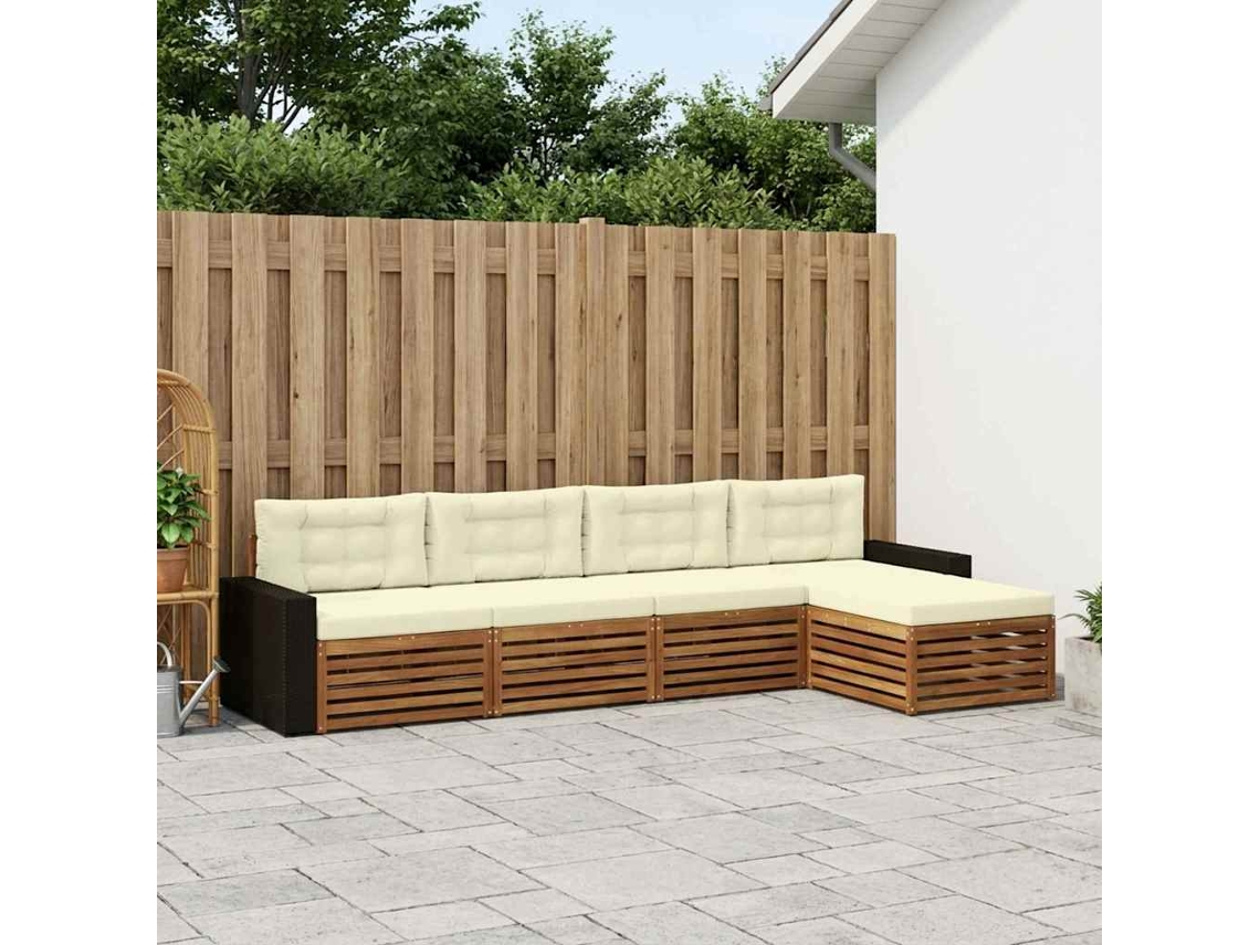 Vidaxl Conjunto De Sofás Para Exterior 5 Unid. Natural E Creme