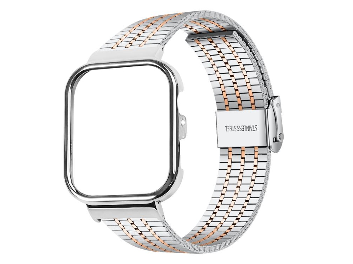 Bracelete Para Huawei Watch Fit 4 Pro / Fit 4 / Fit 3 - Aço Inoxidável - Fivela Integrada De Sete Contas - Estrutura Metálica Prateada E Dourada Rosa