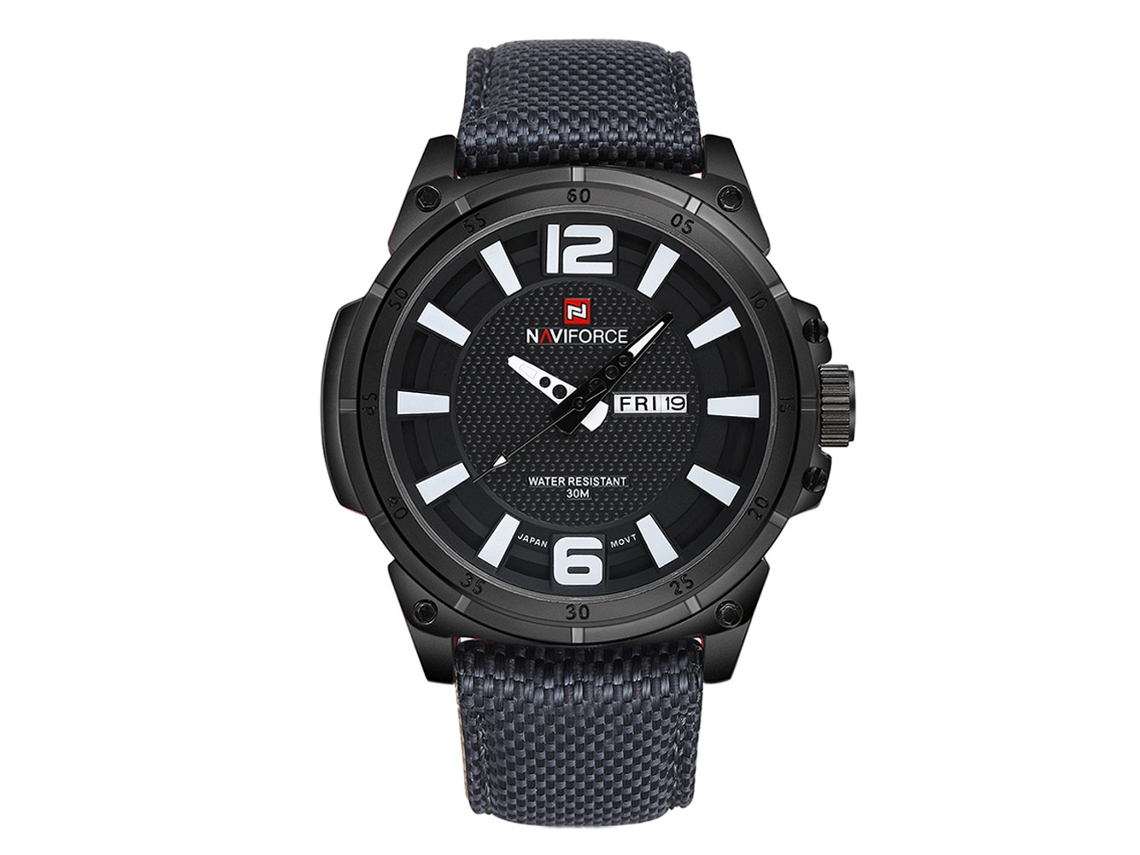 Relógio de pulso masculino Naviforce, em nylon, com calendário, movimento de quartzo, à prova d'água, para negócios, na cor branca.