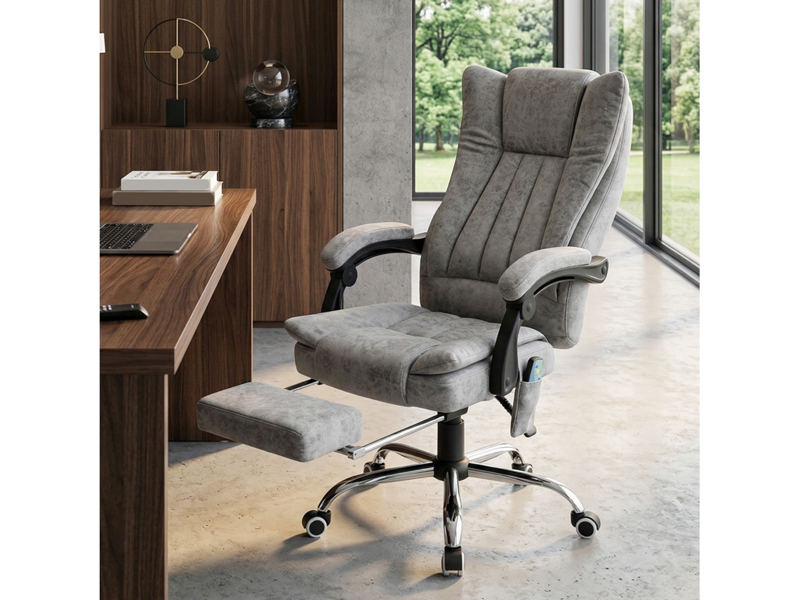 Cadeira De Escritório Giratória Com Massagem, Encosto Reclinável 135°, Aquecimento, 62x67x113-120 Cm Cinza