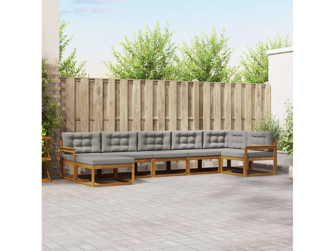 Vidaxl Conjunto De Sofás Para Exterior 7 Pcs Cinza Natural E Claro