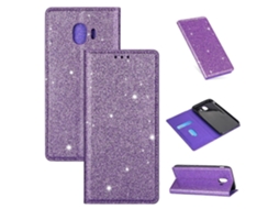 Capa De Couro Flip Horizontal Magnética Ultrafina Com Glitter Para Samsung Galaxy J4 Com Suporte E Compartimentos Para Cartões