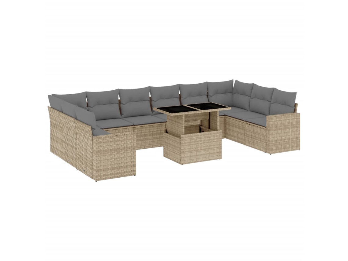Conjunto de 11 sofás de jardim com almofadões Vime Pe Bege MAISON EXCLUSIVE