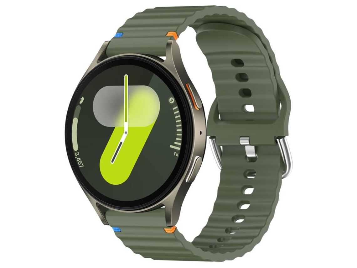Bracelete Para Samsung Galaxy Watch 7 (40/44mm) - Silicone Com Grãos Ondeado Costurado (20mm) - Verde Exército