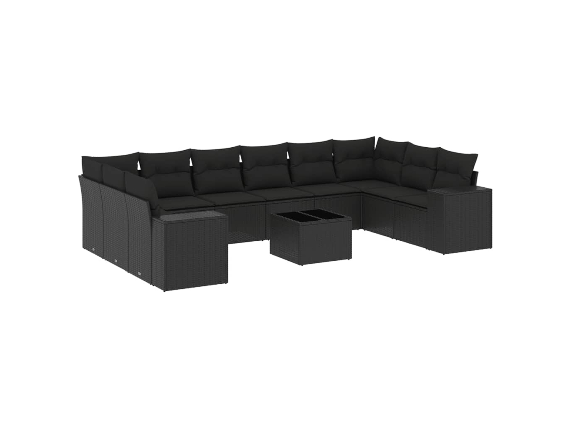 Conjunto de 11 Sofás de Jardim com Almofadões Vime Pe Preto MAISON EXCLUSIVE