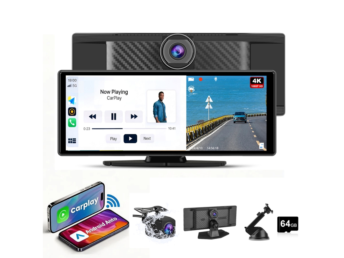 Ecrã Carplay Sem Fios 10.26'' Hexinex Android Auto Câmara Frontal 4k Traseira 1080p 64gb