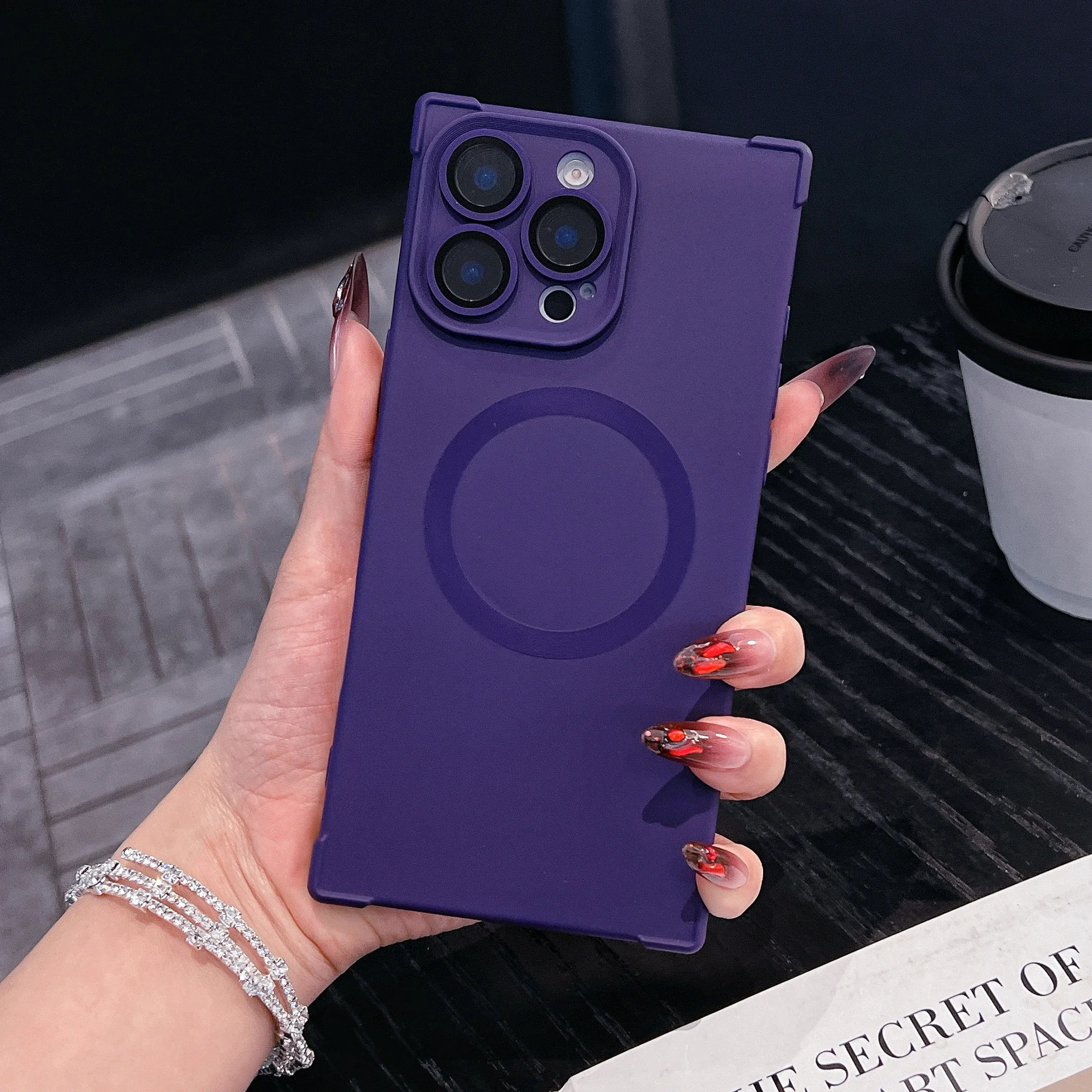 Capa Magnética À Prova De Choque Para Iphone 16 (roxo Escuro), Com Proteção Para A Lente.