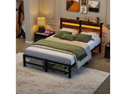 Cama Metal Preta 120x200cm, Led, Usb, Armazenamento (s/ Colchão). -op