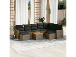 Vidaxl 10 Pcs Conjunto Sofás De Jardim C/ Almofadões Vime Pe Cinzento