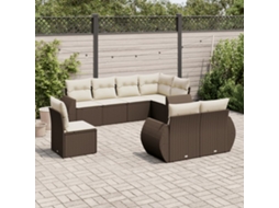 Vidaxl 8 Pcs Conjunto Sofás De Jardim C/ Almofadões Vime Pe Castanho