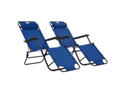Vidaxl Espreguiçadeiras Dobráveis Com Apoios De Pé 2 Pcs Aço Azul