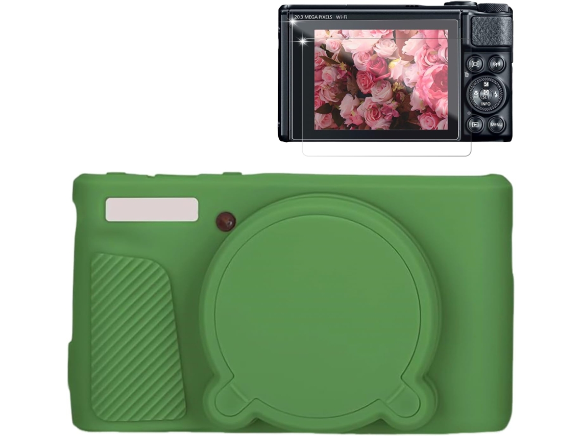 Capa Protetora Silicone HEXINYIGJLY para Canon Powershot Sx740/sx730leve, Antirriscos, Películas Ecrã Verde
