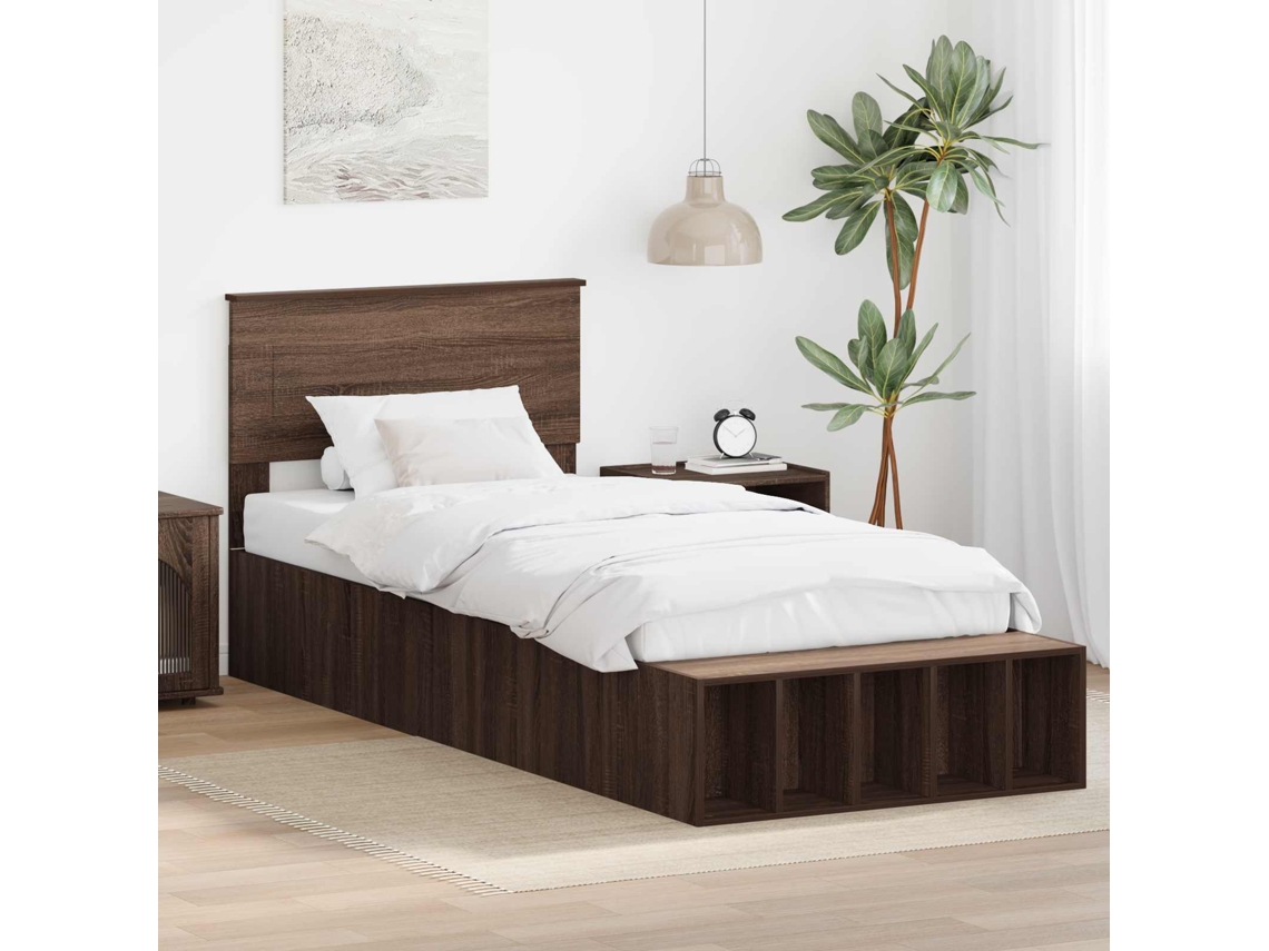 Vidaxl Estrutura da Cama com Prateleira Carvalho Marrom 75 X 190 Cm