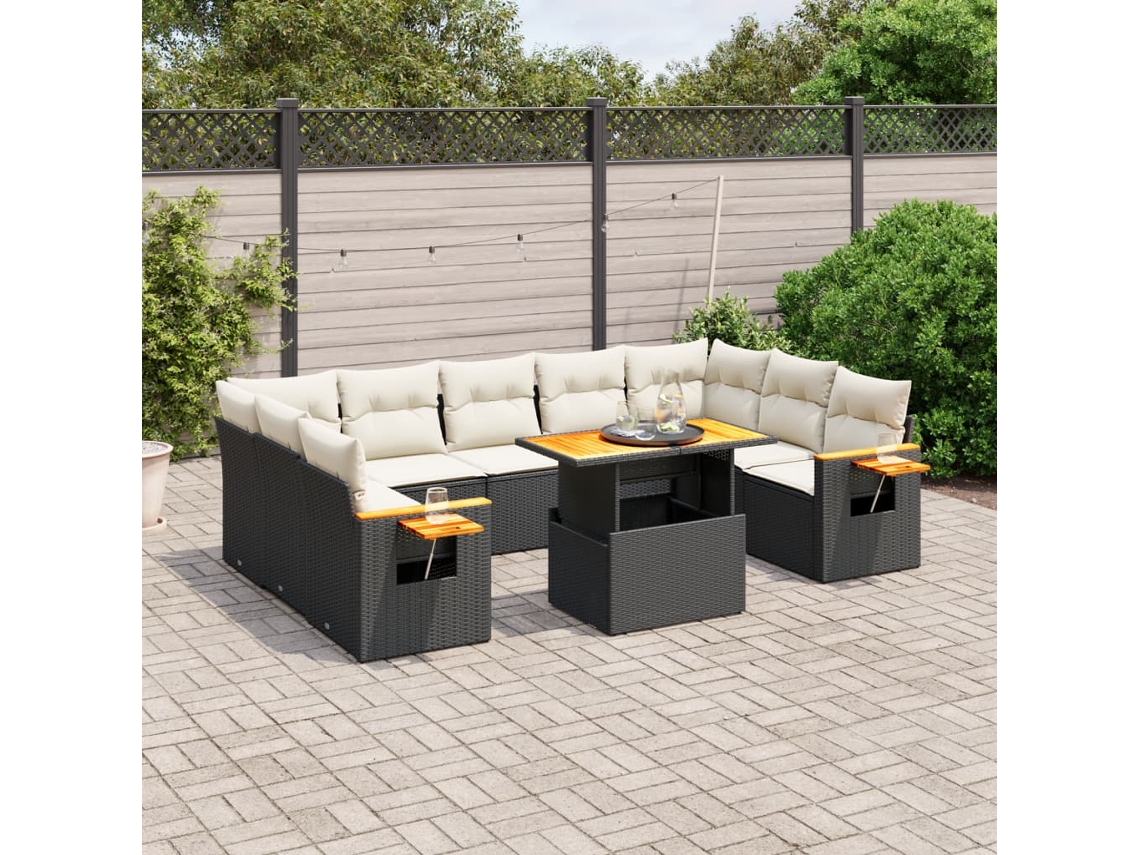 Vidaxl 10 Pcs Conjunto Sofás De Jardim C/ Almofadões Vime Pe Preto