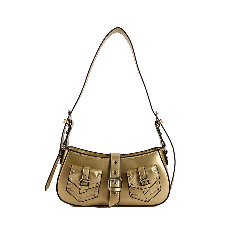 (dourada) Bolsa De Ombro Feminina Estilo Punk, Pequena E Refinada.