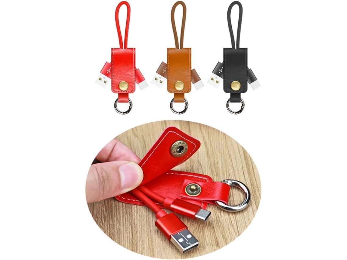 Cabo Usb Type-c Para Carregamento E Sincronização Rápidos Com Chaveiro De Couro.