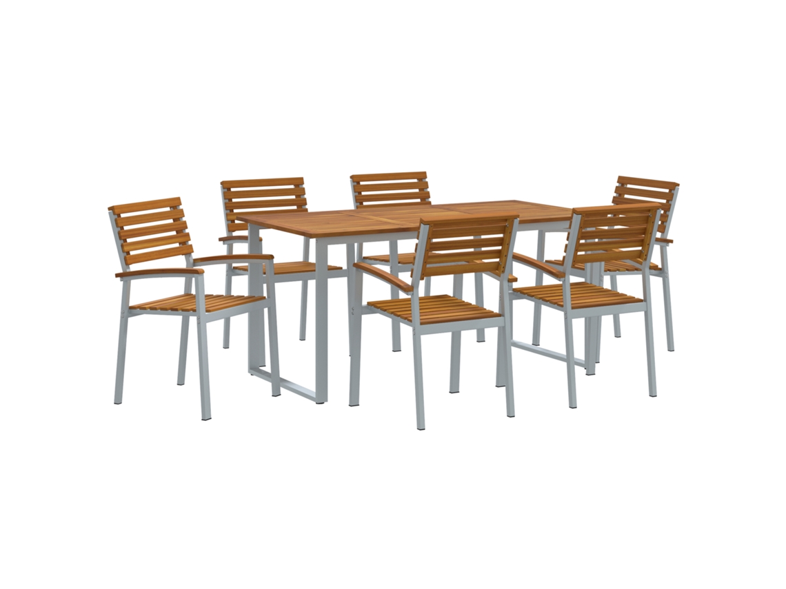 Conjunto 7 Conjunto De Jantar Para Jardim Vidaxl Cinzento Madeira De Acácia Maciça (160 X 80 X 75 Cm)