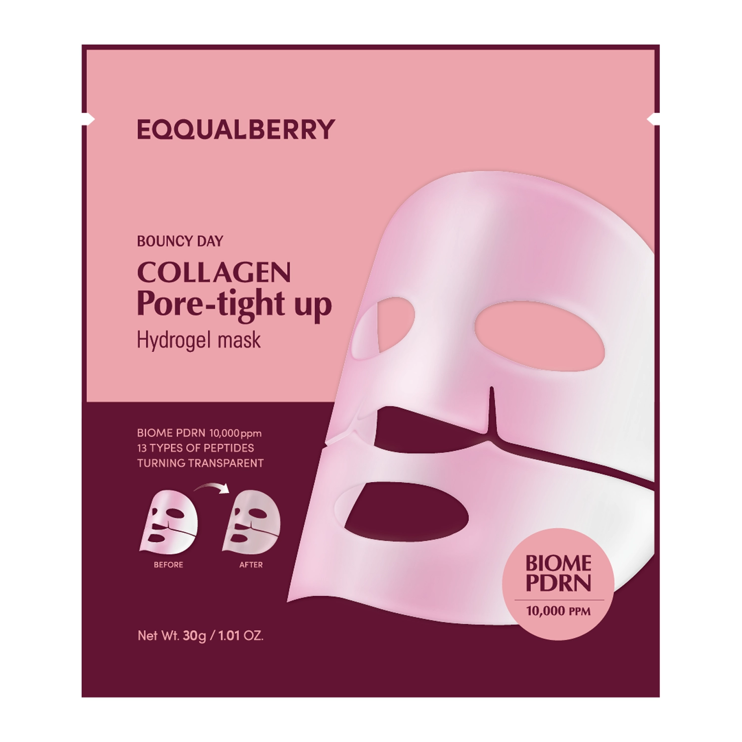 Máscara de hidrogel Eqqualberry com colágeno e efeitos redutores de poros