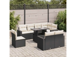 Vidaxl 9 Pcs Conjunto De Sofás P/ Jardim C/ Almofadões Vime Pe Preto