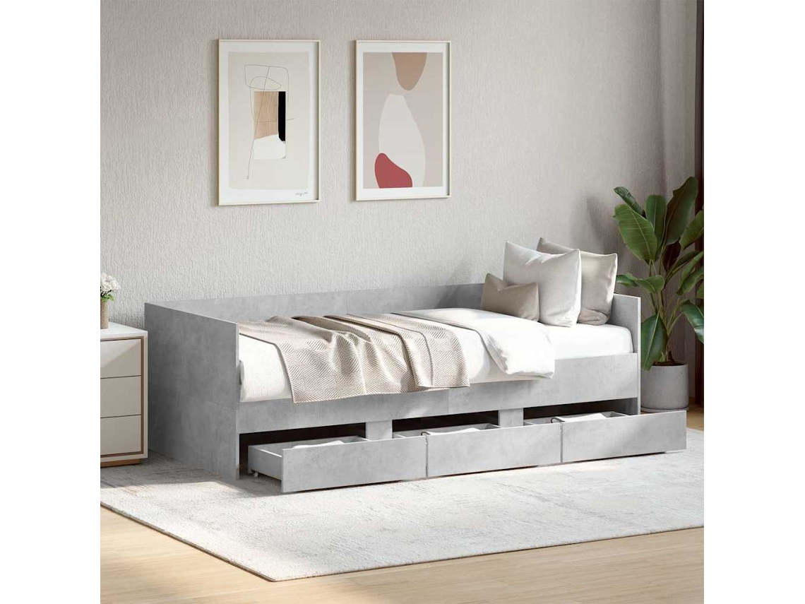 Vidaxl Sofá-cama Com Gavetas Sem Colchão 100x200 Cm Cinzento Cimento