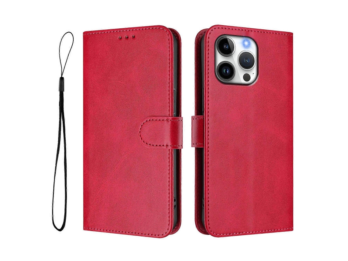 Capa Tipo Carteira Para Iphone 16 Pro Max Com Bloqueio Rfid E Textura De Bezerro, Capa De Couro Com Alça Rosa
