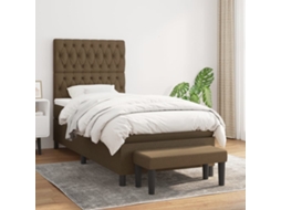 Cama Com Molas/colchão 90x190 Cm Tecido Castanho-escuro
