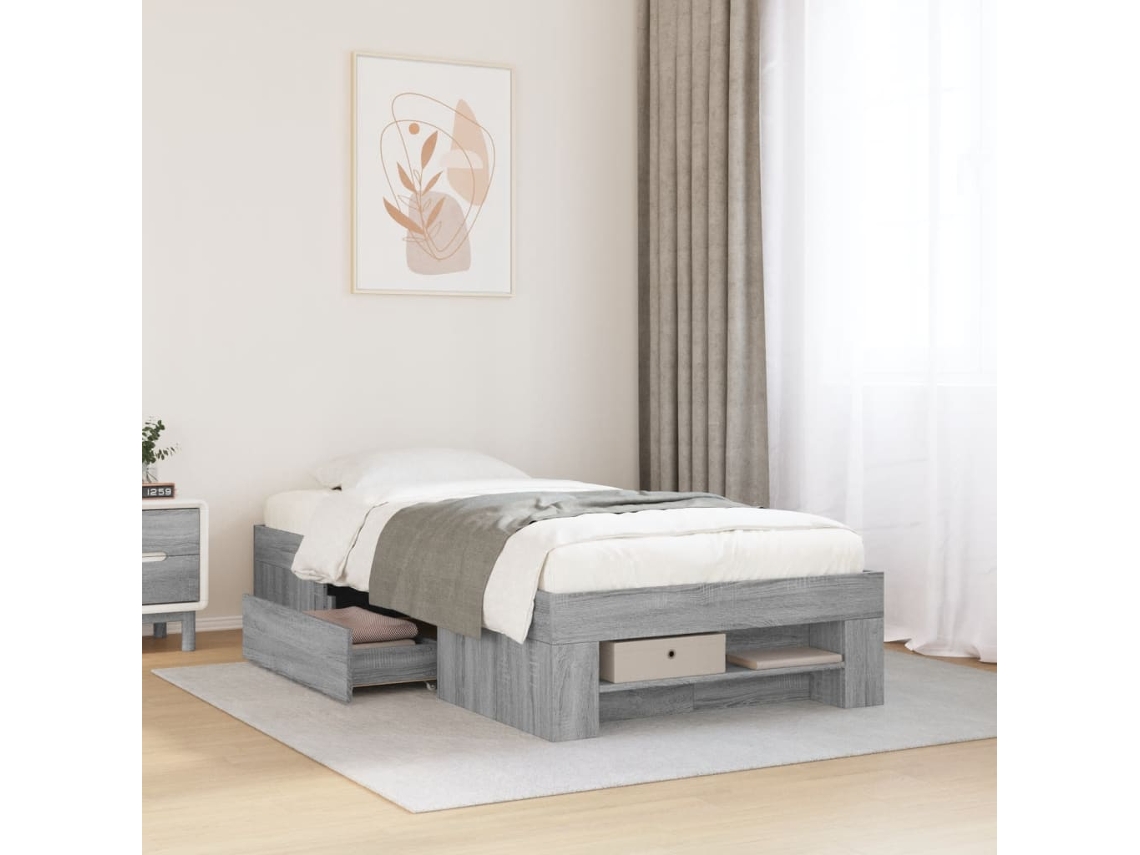 Vidaxl Estrutura Cama 75x190 Cm Derivados De Madeira Cinzento Sonoma