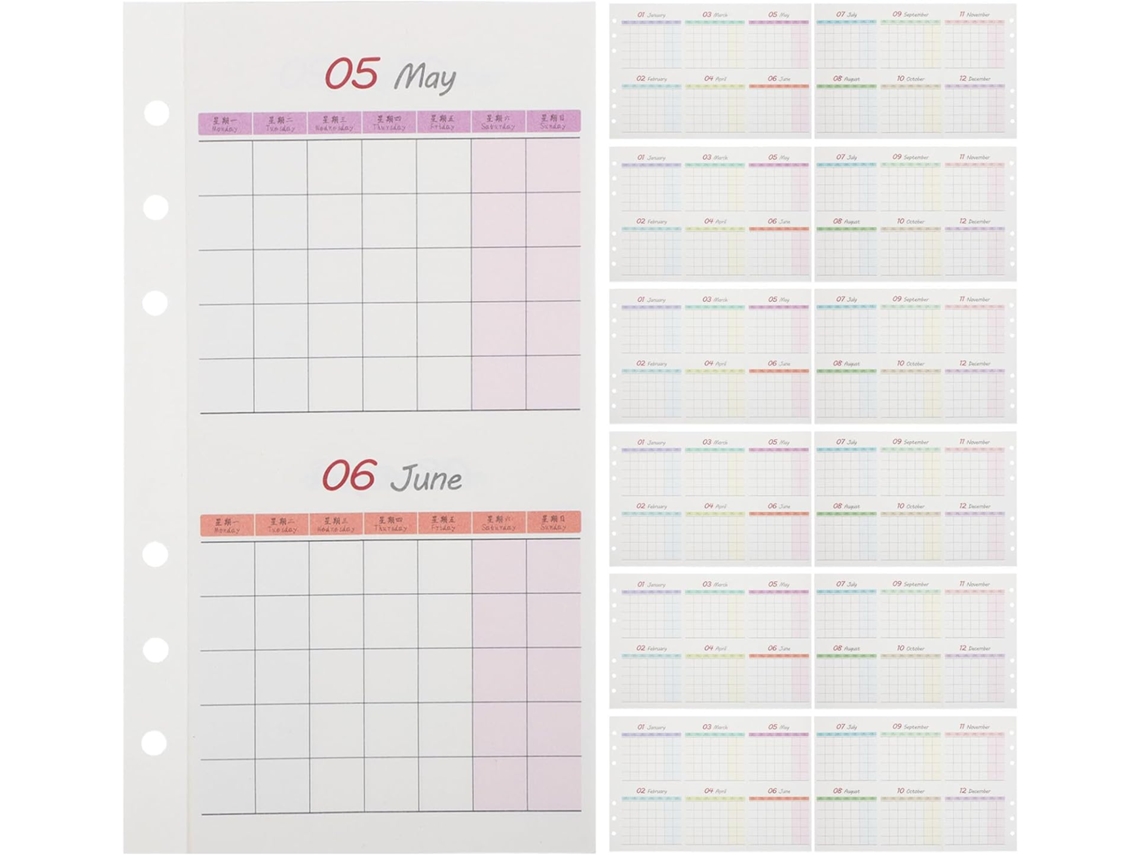 Agenda mensal dobrável em 6 partes, papel frente e verso, 20 folhas A6, para acompanhamento de hábitos e