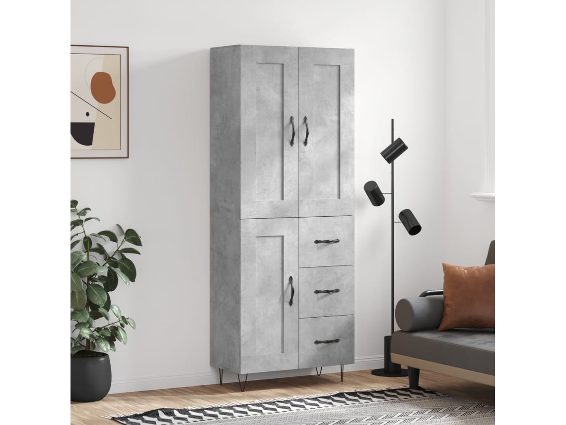 Vidaxl Armário Alto 69,5x34x180 Cm Derivados De Madeira Cinza Cimento