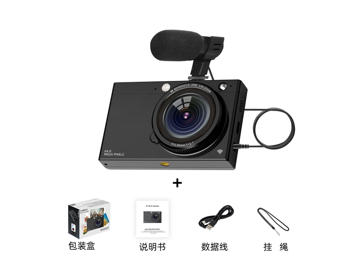 Câmera digital CCD WiFi com filtro retrô para selfies e efeito de beleza MDUG (Preta + Microfone)
