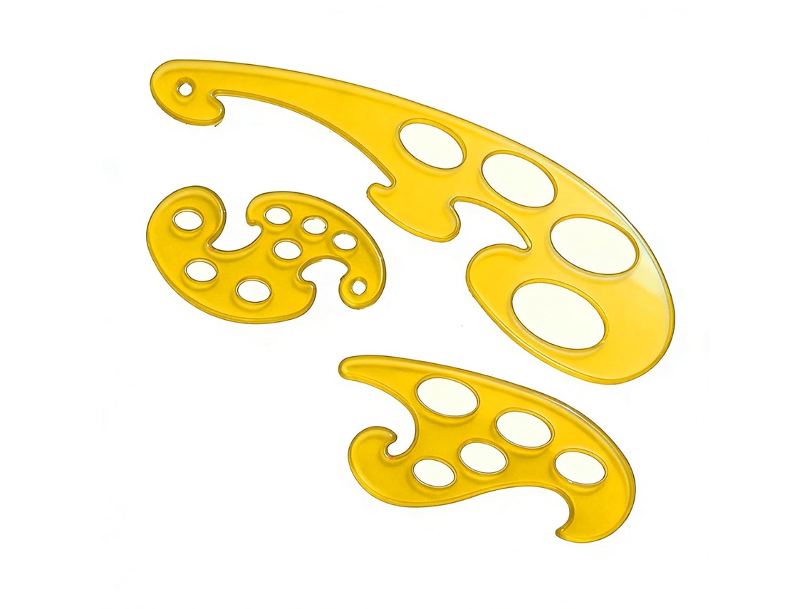 Ferramenta profissional de medição artística, modelo de curvas para desenho, ideal para artistas, estudantes e designers.