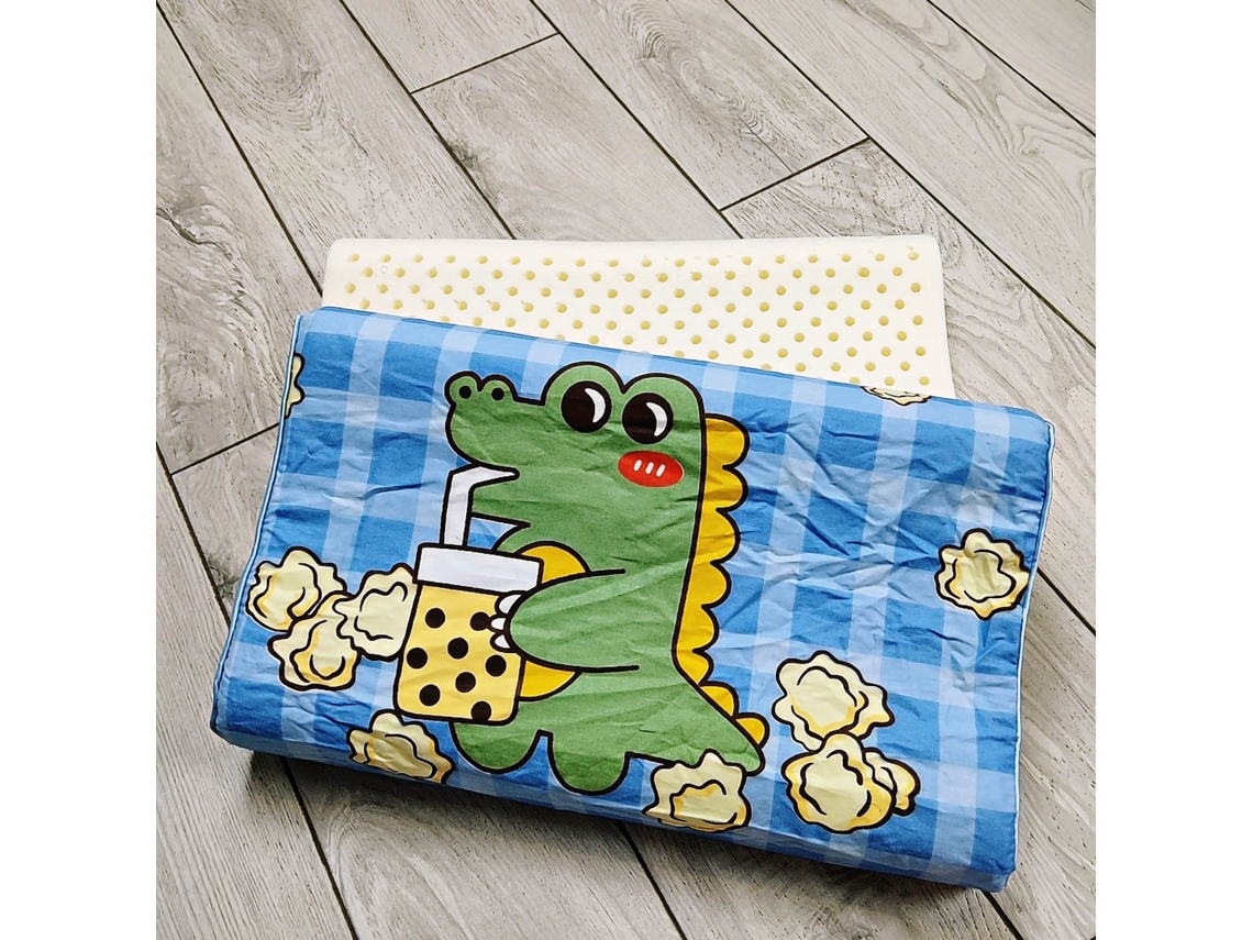 Travesseiro Infantil de Látex Natural Curvo Cartoon Respirável 27x44cm Azul | S/MARCA